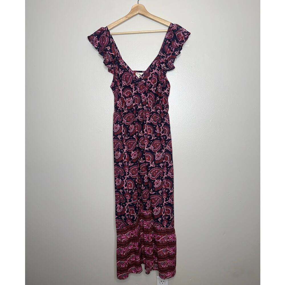 Figue Cosette A-Line Midi Dress Pink Purple Paisley Ruffle Sleeve Small - Picture 3 of 8